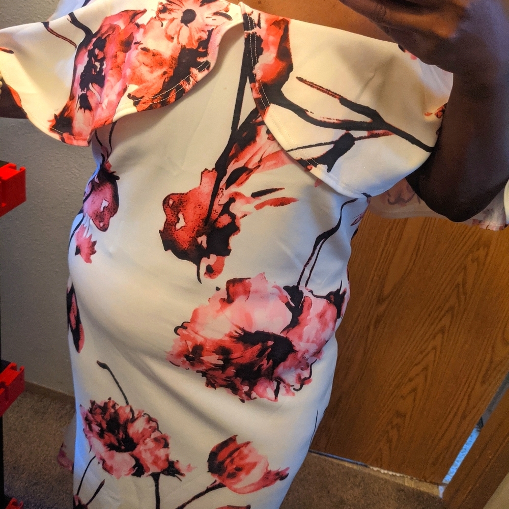 Plus size White with floral off shoulder